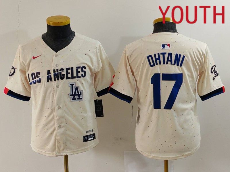 Youth Los Angeles Dodgers 17 Ohtani Cream Fashion Nike Game MLB Jersey style 7019